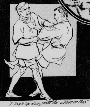 Above: Roosevelt practices Jiu Jitsu. From the New York Tribune, 1913.